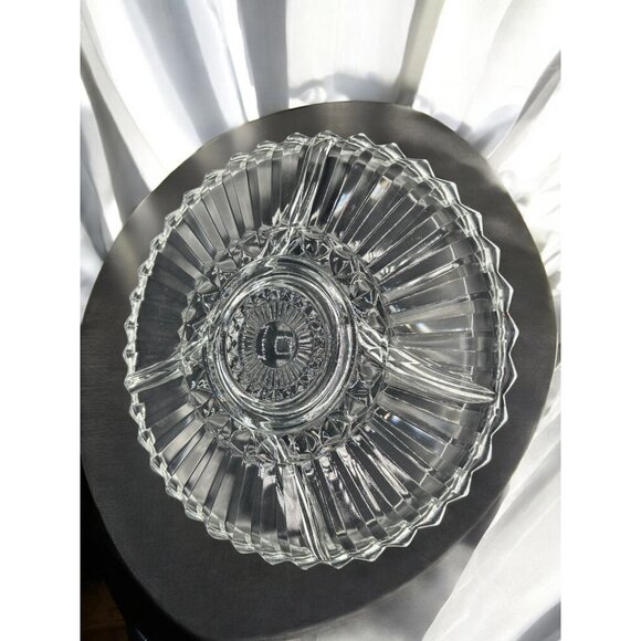 Vintage Indiana Glass Lotus Clear 4 part Divided Relish Plate with Dip Cup Space - Picture 5 of 7